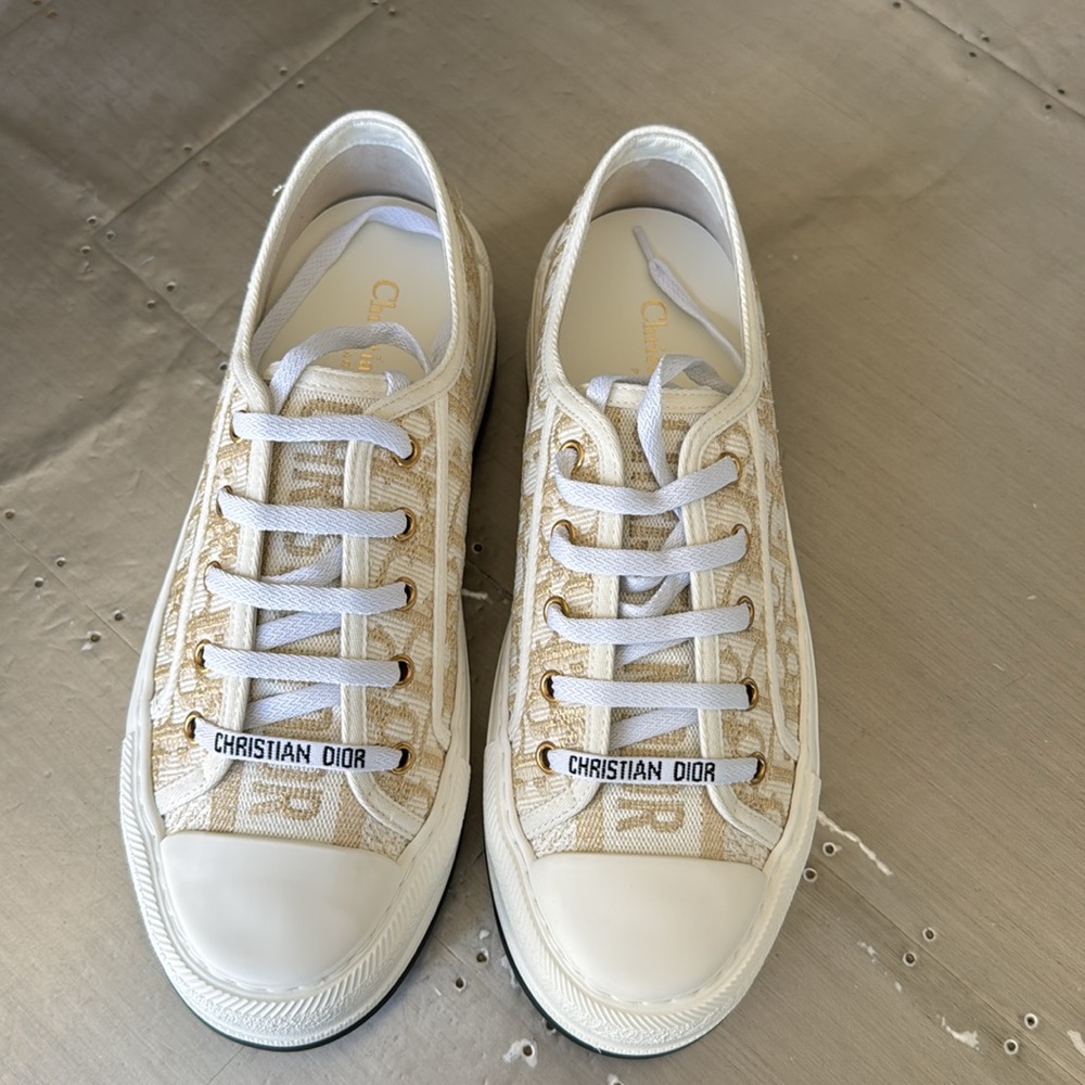 Christian Dior platform gold metallic logo sneaker trainers flats sz 39 with box - Picture 3 of 10